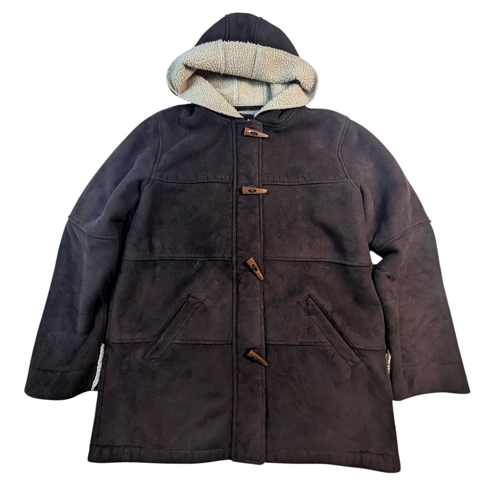 Lauren‎ Ralph Lauren Faux Suede Sherpa Lined Duffle Coat Hooded Brown Women's M